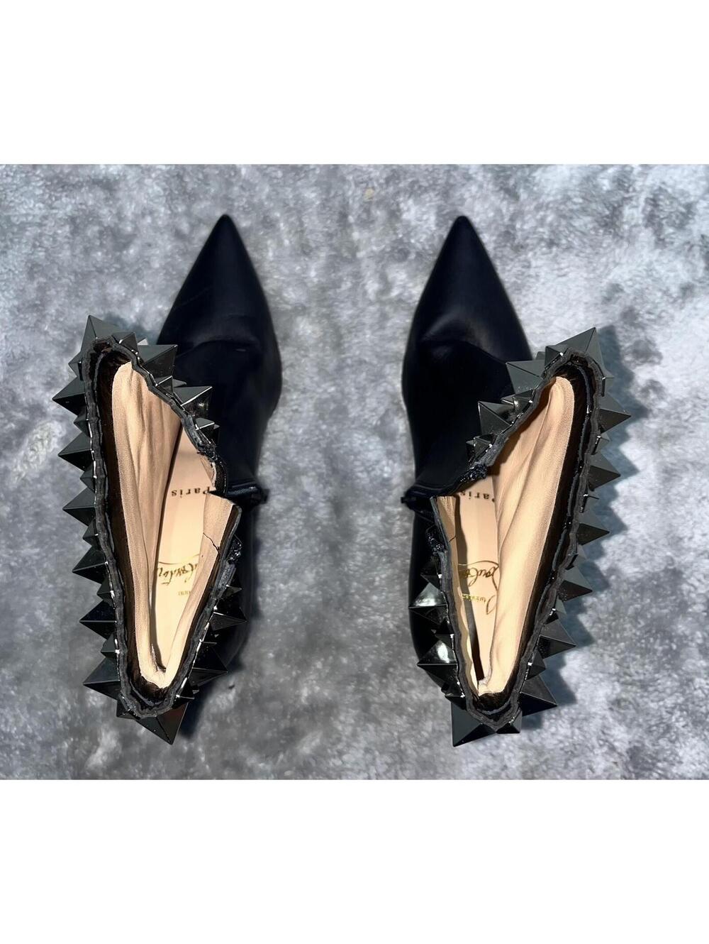 Christian Louboutin Belle 100 Ankle Boots Calf Leather Black Red-Sole Size 36.5 - Picture 8 of 10